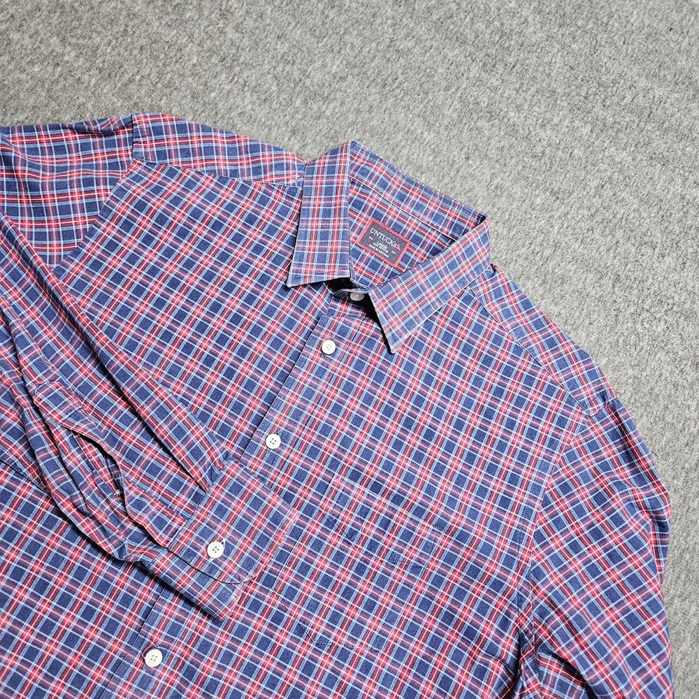 UNTUCKit Button Down Shirt Mens Large Blue Red Plaid Luzon Long Sleeve Cotton